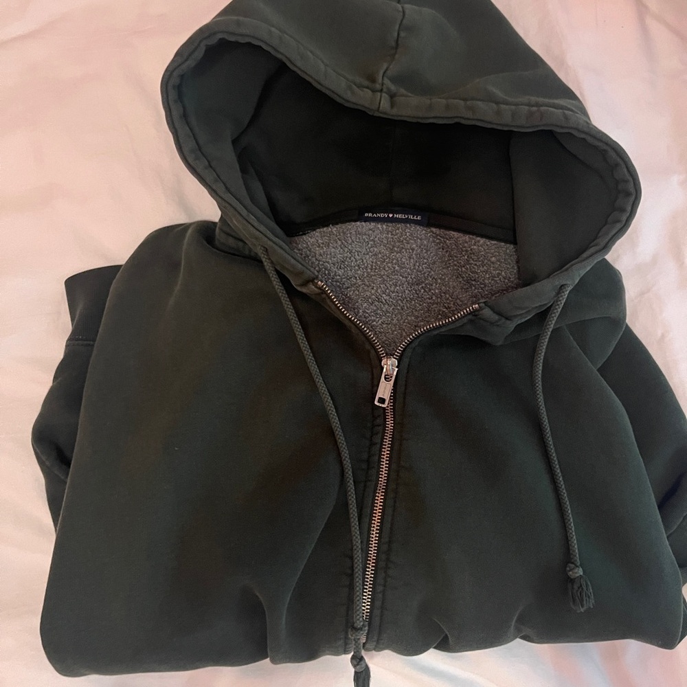 BRANDY MELVILLE Green Oversized Christy Hoodie Zip up